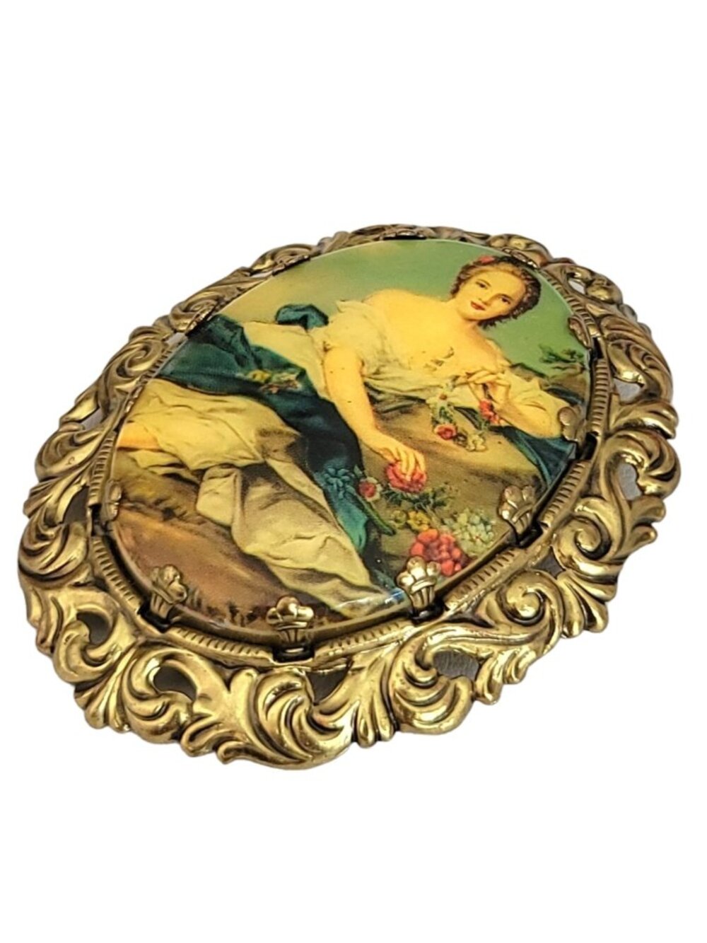 Western Germany Glass Picture Transfer Cameo Brooch Pin, Signed K611